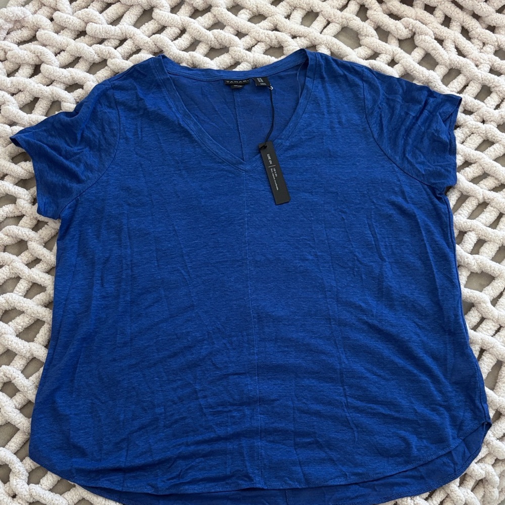 TAHARI Royal Blue LINEN Short Sleeve Tee SIZE 1X - NWT